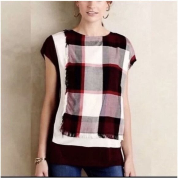 Anthropologie Postmark Womens Plaid Short Dolman Sleeve Blouse Top Size M - Picture 1 of 12